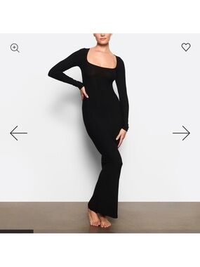 SKIMS Black Long Sleeve Scoop-Neck Maxi Dress
